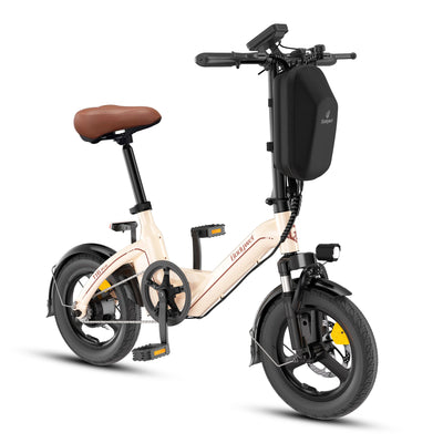 bici elettrica pieghevole da 14 pollici per città, 250W EU, batteria 36V10Ah, borsa anteriore.
