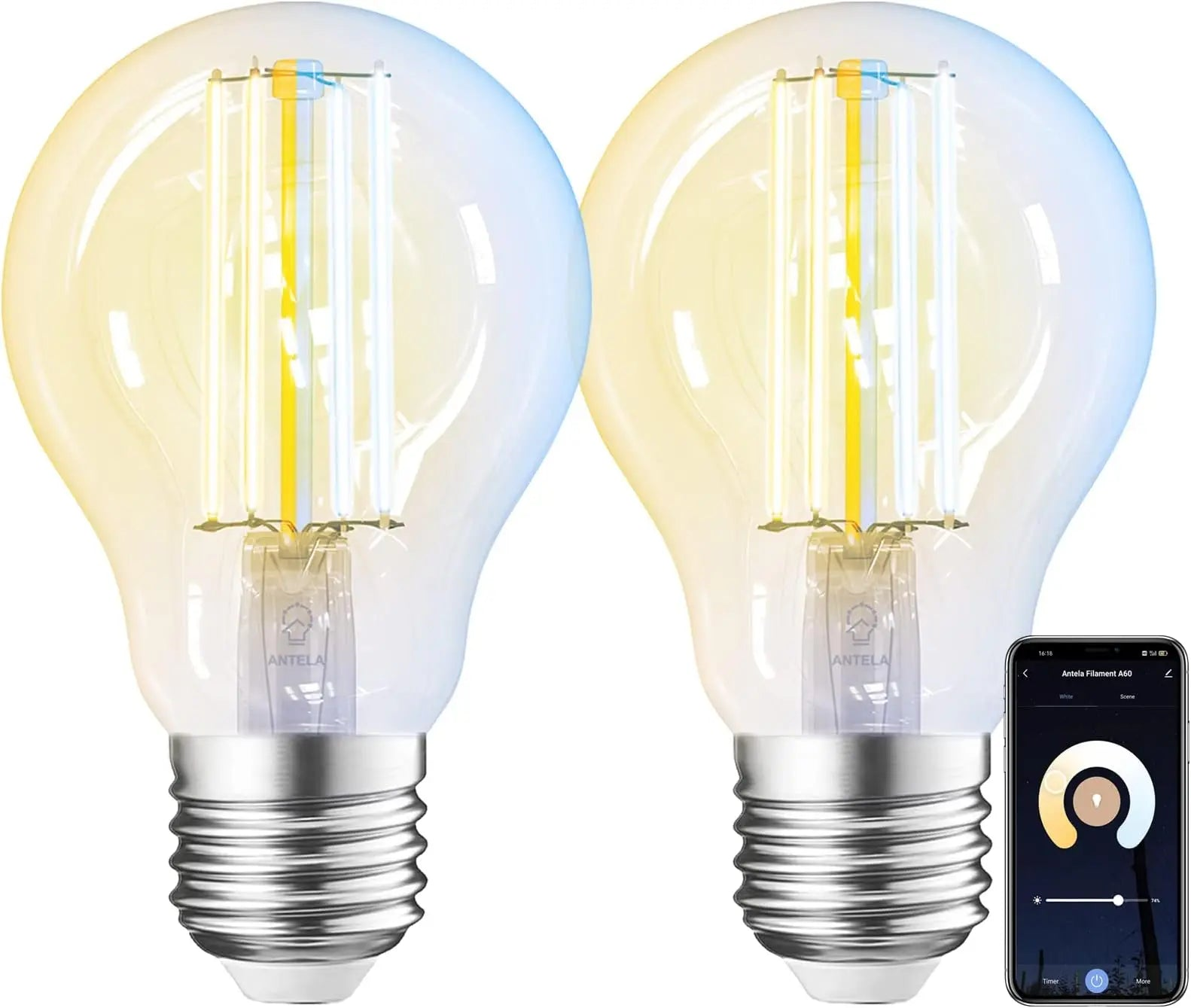 Lampadine Intelligente Controllo Vocale Wifi 2Pezzi Luce Calda Fredda