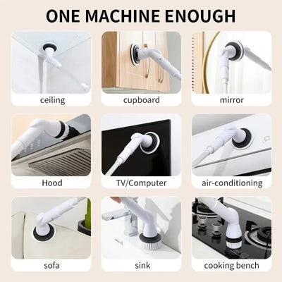 Spazzola Elettrica Ricaricabile USB Altezza Regolabile 63-95cm Colore Bianco Testine Ricambio Diversi Modelli Pulizia Casa Set 5/6 Pezzi - POWER SMARTECH