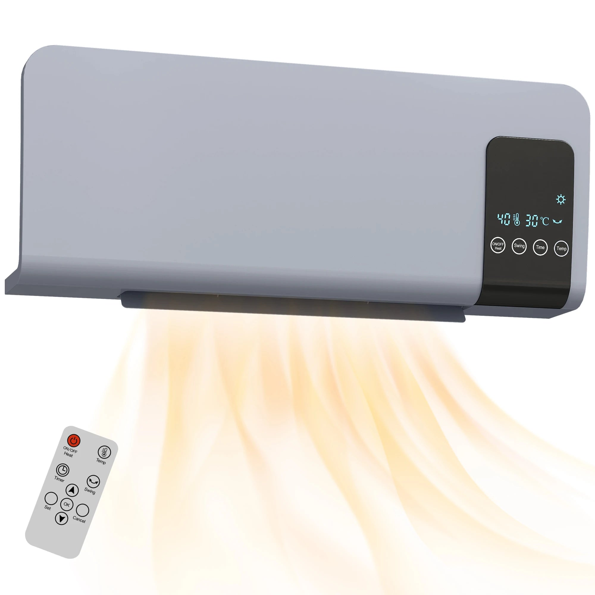 Stufa Elettrica Parete 1000W/2000W Stufa Display Led Telecomando  Grigio