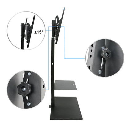 Supporto TV Pavimento Nero Acciaio Inossidabile Compatibile Fino 65'' Peso 13,5kg Capacità Massima Peso 30kg - POWER SMARTECH