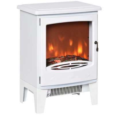 Camino Elettrico 900/1800W Fiamma Simulata Termostato Bianco
