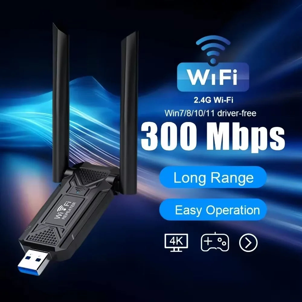 Chiavetta USB Ripetitore WiFi Velocità 300Mbps Aria Copertura 100m Due Antenne Piccole Dimensioni - POWER SMARTECH