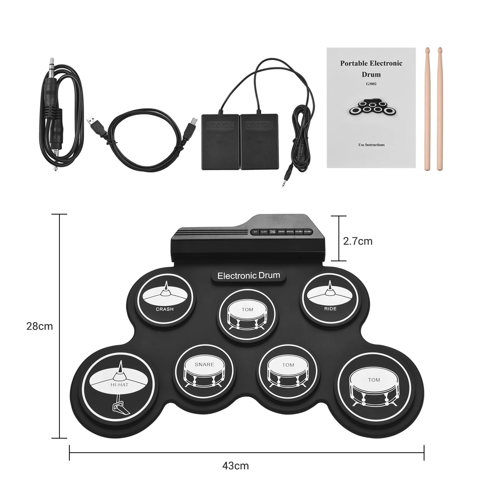 Batteria Elettronica USB Silicone Comoda Pratica Pad Digitale 2 Bacchette Compatta Portatile Accessori Inclusi Strumenti Musicali - IN POWER SMARTECH