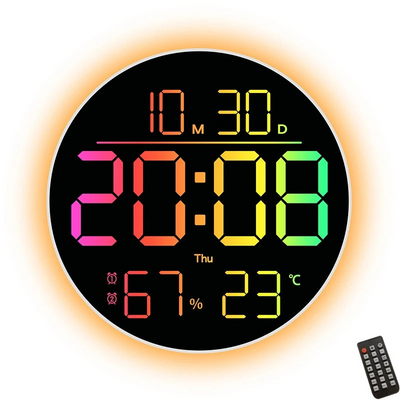 Orologio Parete Digitale LED RGB Rotondo Cambio Colore Telecomando Elettronico