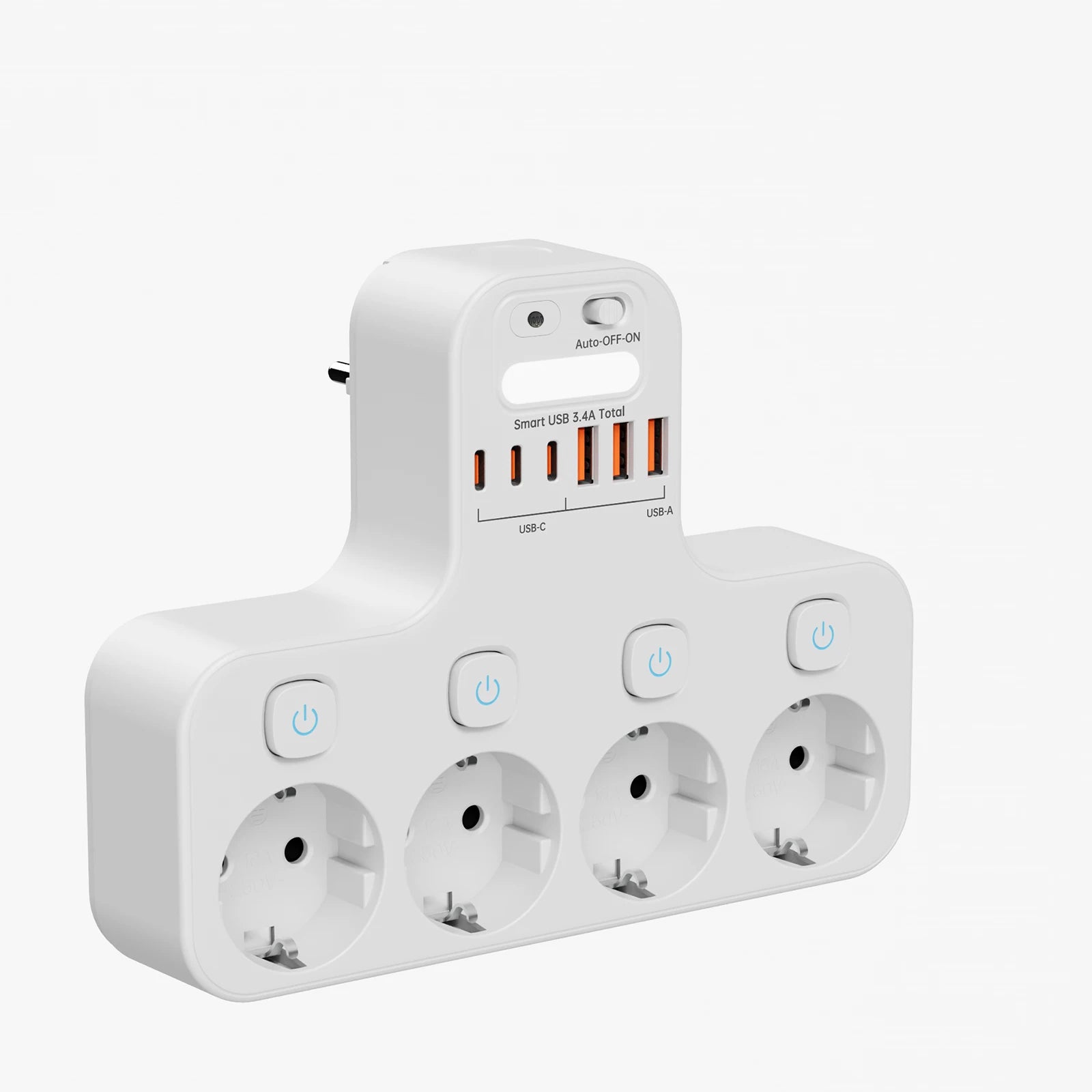 Multipresa europea 4000W con USB-C/USB-A, interruttore indipendente e luce notturna