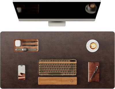 Tappetino Scrivania Elegante Grandi Capacità Pelle Marrone Protezione Tavolo Accessori Gaming