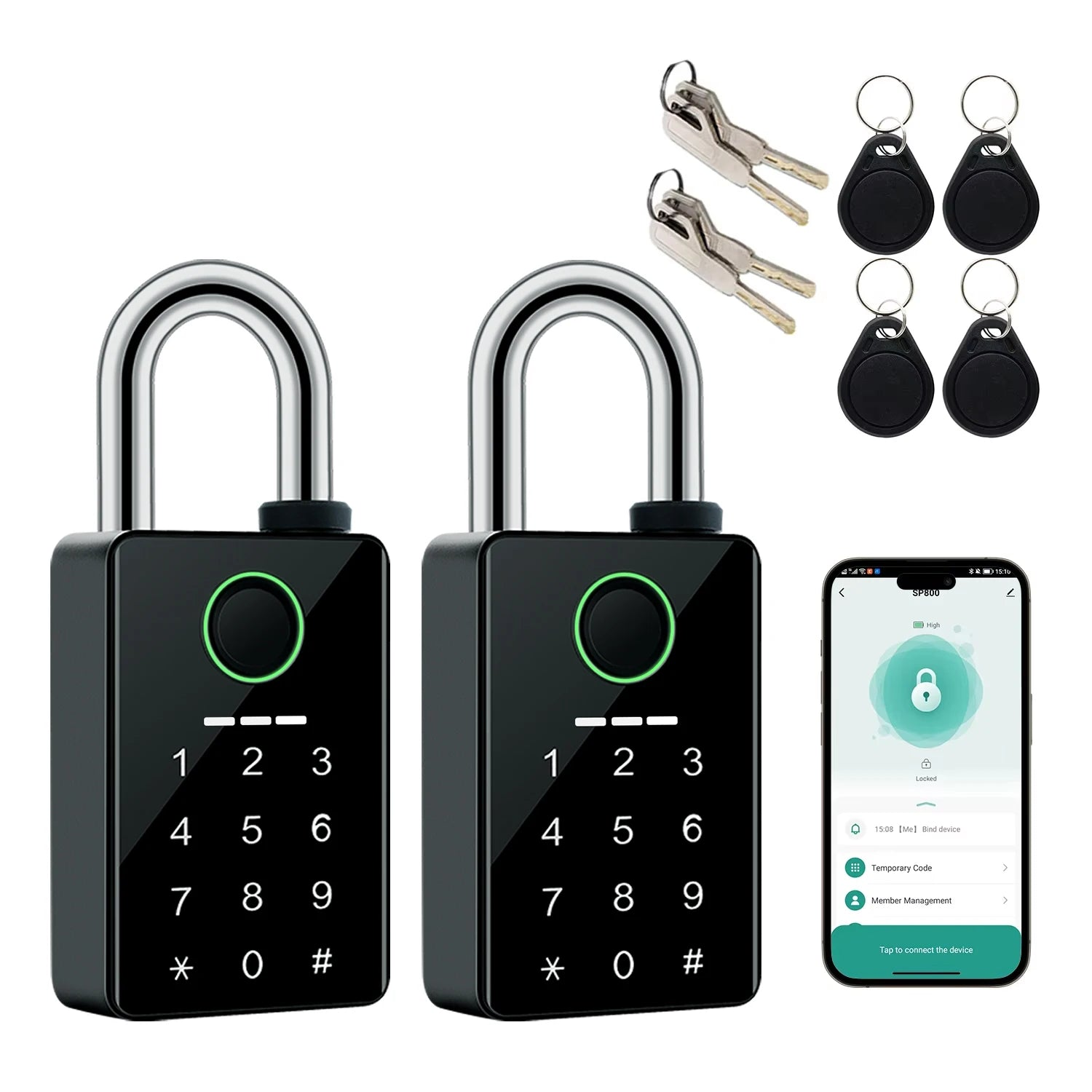 Lucchetti Set 1/2 Pezzi Colore Nero Impronta Password Codice Metallo Sicurezza Protezione