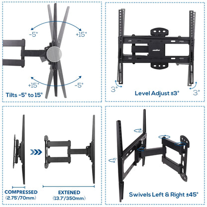 Supporto TV Capacità Carico Massima 30kg Compatibile Fino 55'' Pollici Distanziamento Regolabile Muro Acciaio Laminato - POWER SMARTECH