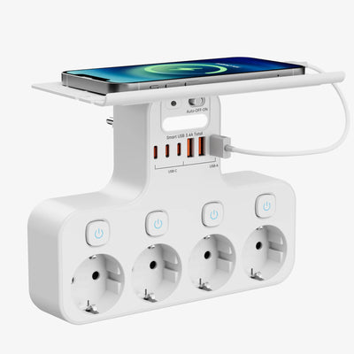 Multipresa EU a 4 prese 4000W con porte USB-C, interruttore indipendente e luce notturna