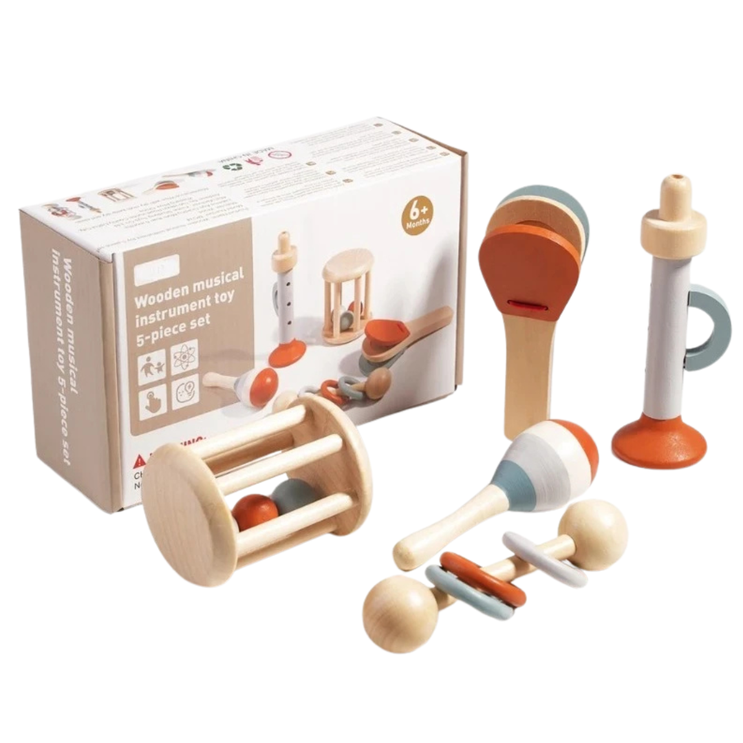 Set Strumenti Musicali Legno Bambini 5 Pezzi Legno Marrone Chiaro