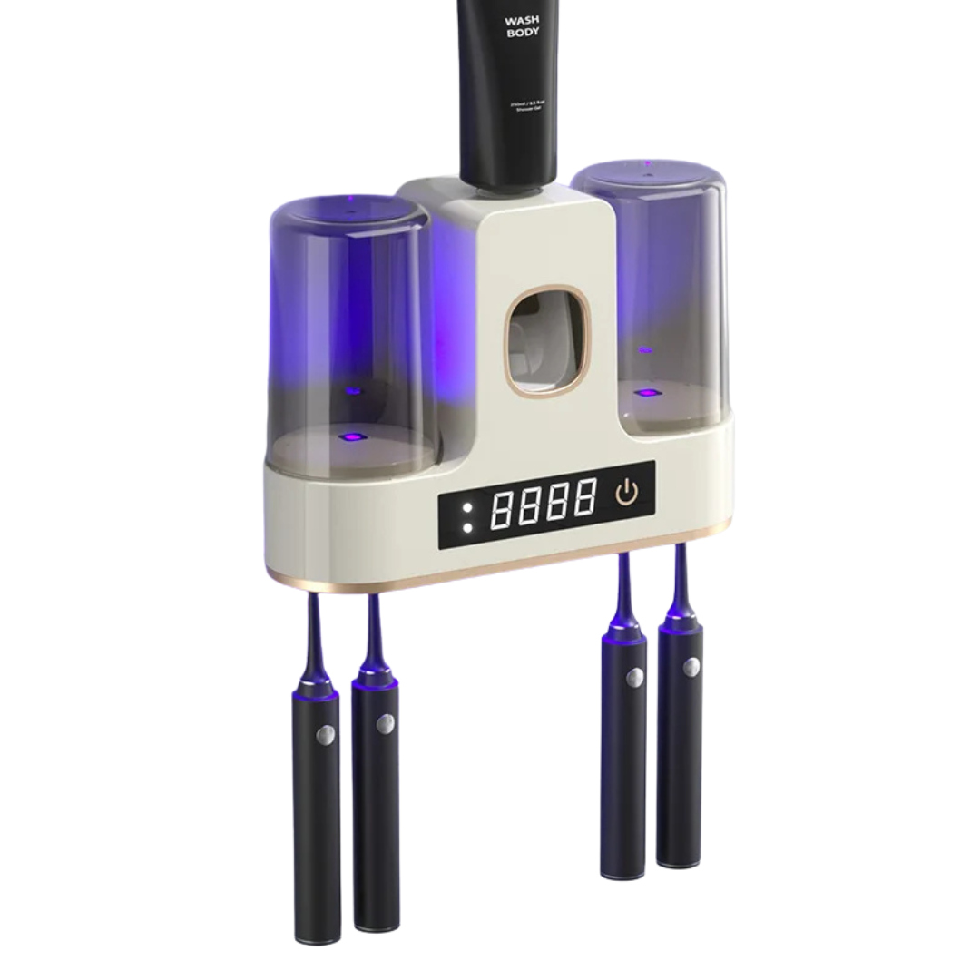 Disinfettante Spazzolino Essiccazione Aria Schermo LED Intelligente 2 Tazze  Dispenser Dentifricio