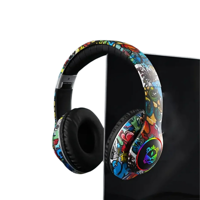 Cuffie Bluetooth Graffiti Luce LED Wireless Auricolari Microfono Creativo