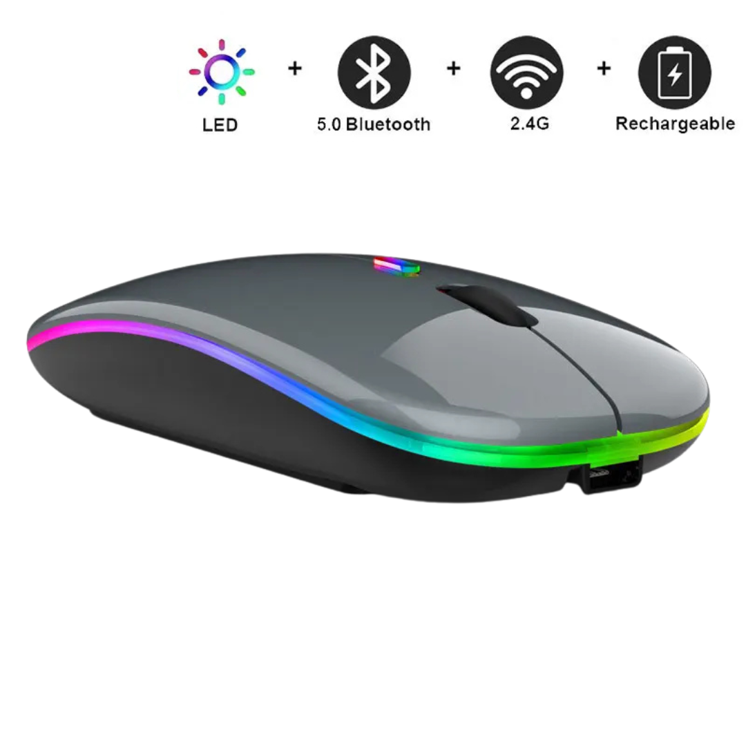 Mouse Bluetooth Silenzioso Mouse Wireless Ricaricabile Portatile Nero RGB