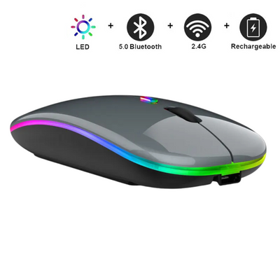 Mouse Bluetooth Silenzioso Mouse Wireless Ricaricabile Portatile Nero RGB