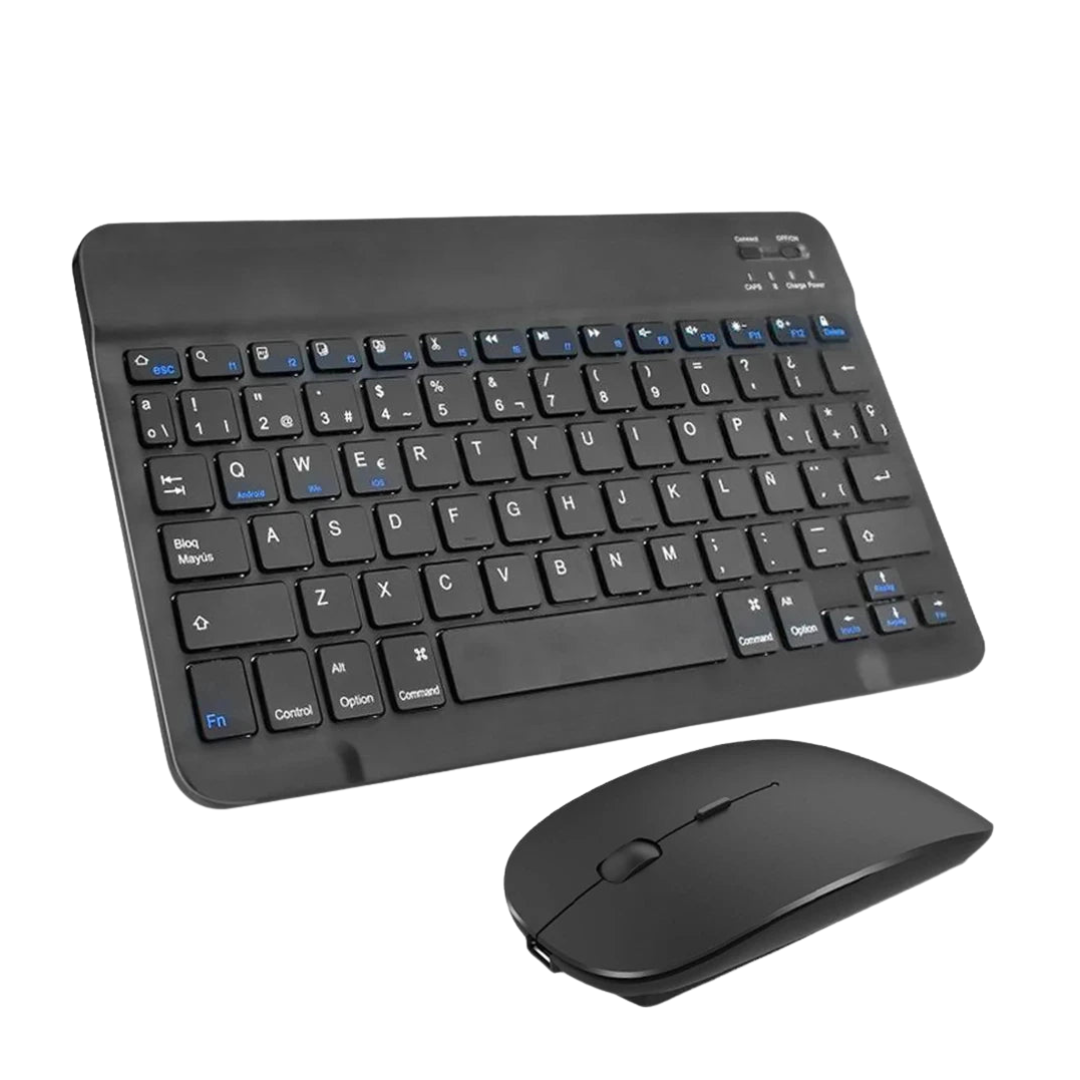Tastiera Wireless Bluetooth Nero Mouse Sottile Portatile Ricarica