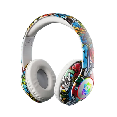 Cuffie Bluetooth Graffiti Luce LED Wireless Auricolari Microfono Creativo