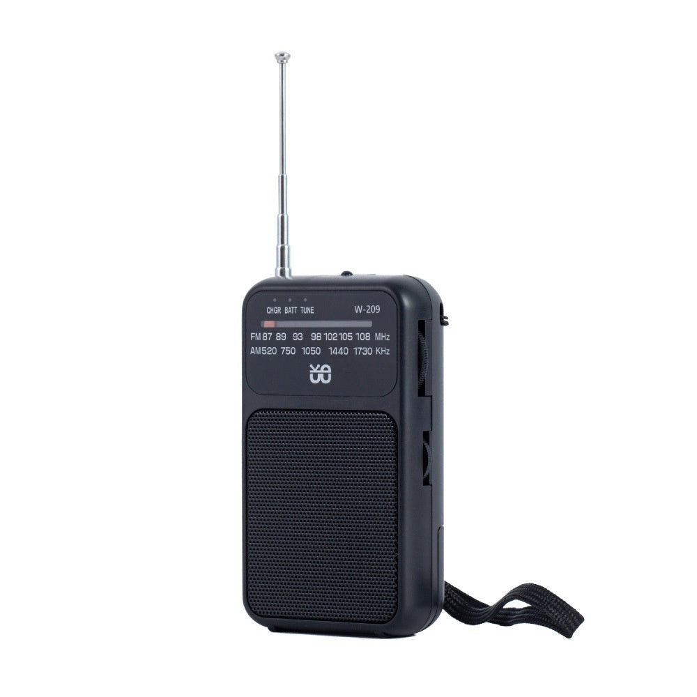 Radio portatile a doppia alimentazione con torcia, FM 87-108 MHz e AM 520-1730 kHz, colore nero.