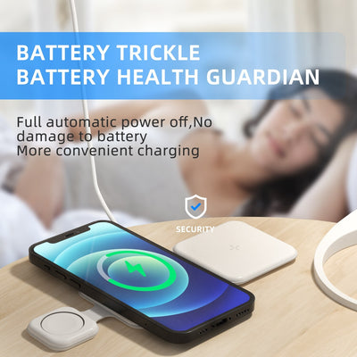 Stazione di ricarica wireless 3-in-1 magnetica pieghevole per più dispositivi, 15W, ricarica sicura con custodia.