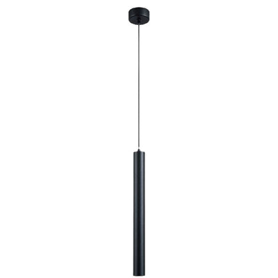 Pendente lineare cilindrico a LED, sospeso, finitura nera, moderno minimalista, ideale per camera da letto o studio.