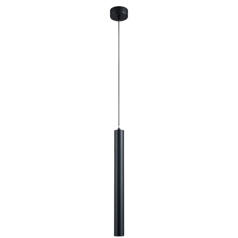 Pendente lineare cilindrico a LED, sospeso, finitura nera, moderno minimalista, ideale per camera da letto o studio.