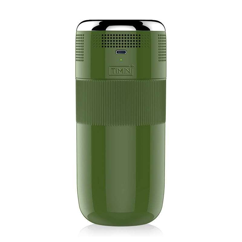 Mini frigorifero portatile USB verde, raffreddamento rapido per bevande, adatto a auto e uso sportivo.