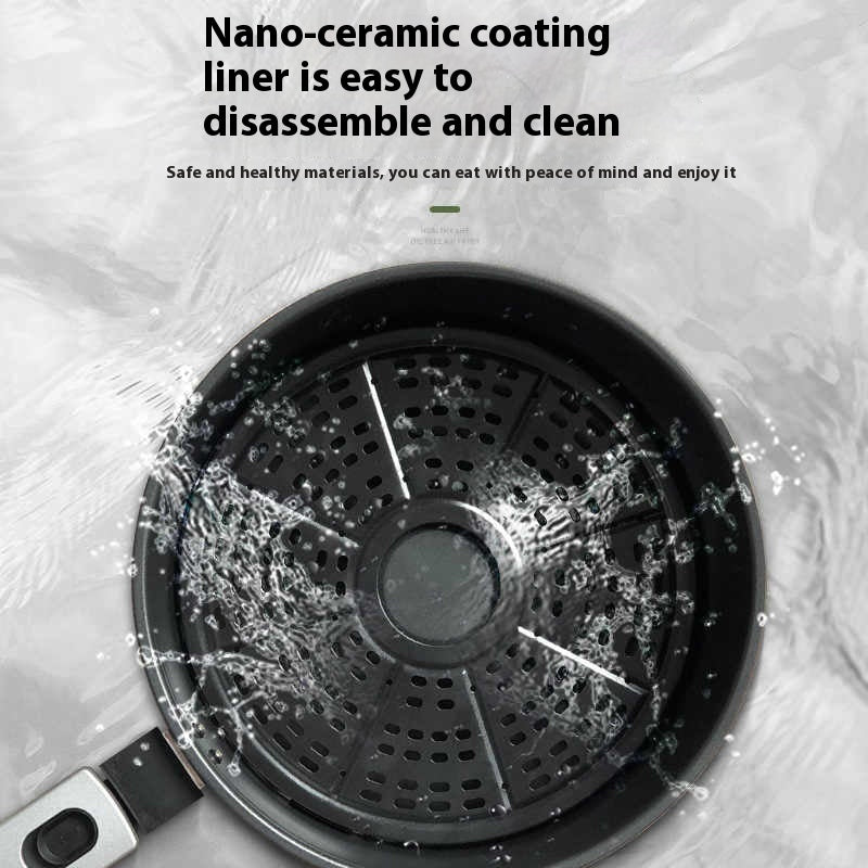 Friggitrice ad aria tutto-in-uno 8L, rivestimento nano-ceramico, 1350W, pulsanti meccanici; include manuale e ricette.