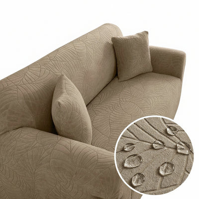 Copertura elastica per divano singolo/doppio, beige con motivo foglie, protegge da macchie, adatta 90-140 cm.