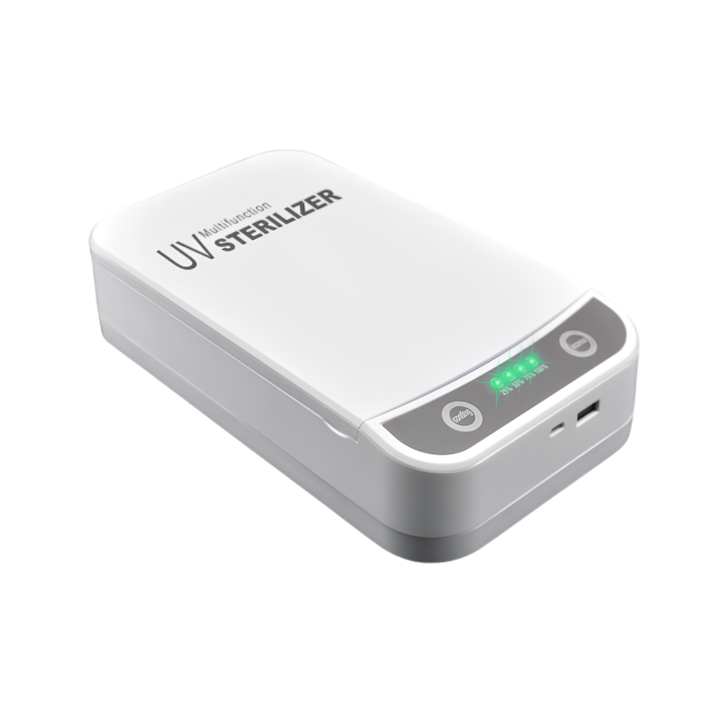 Scatola di disinfezione UV multifunzione per smartphone fino a 6,5 pollici, 9W, con display LED e porte USB.