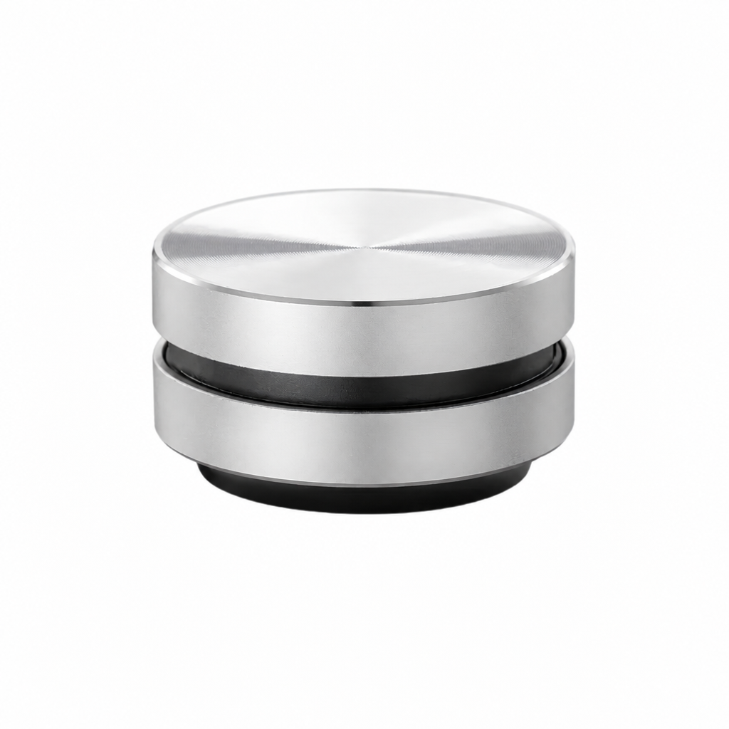 Mini speaker a conduzione ossea tasto Bluetooth TWS argentato. Audio versatile e portatile.
