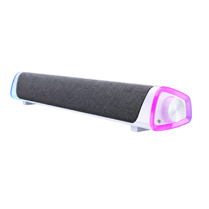 Speaker Bluetooth 5.0 compatible con sistema macOS, 6W,barra audio con LED rosa, volume USB, portatile per laptop e musica.