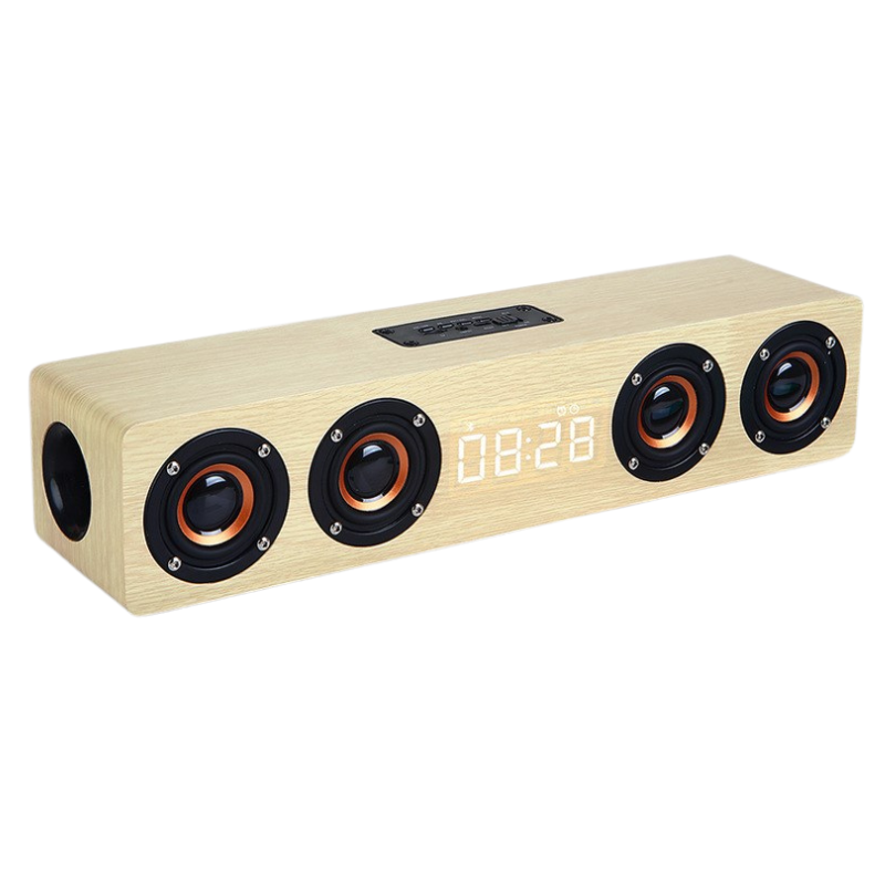 Speaker  con 4 altoparlanti, display digitale e batteria integrata. Collegamento Bluetooth e uscita 20W.