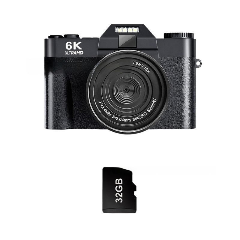 Fotocamera mirrorless retro 6K HD con lente 16x e sched memory 32GB. Ideale per viaggio, matrimoni e uso Manuale.