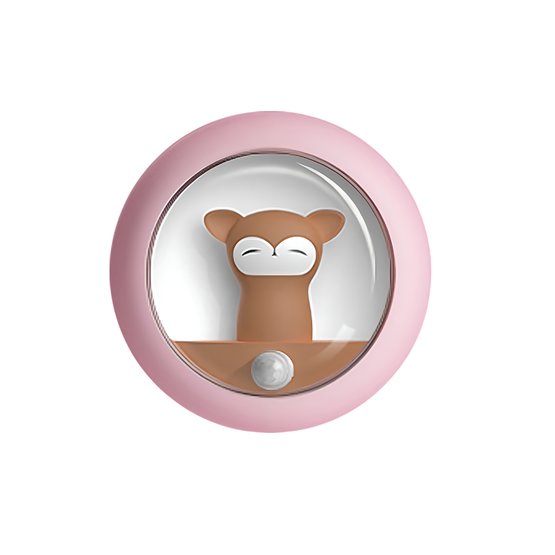 Lampada notturna rosa conscatola trasparente, sensore di movimento, ricarica USB e batteria al litio integrata.
