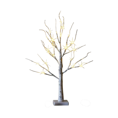 Albero di betulla finto con luci LED a stella per decorazioni natalizie indoor, 45cm, colore caldo 4800K.