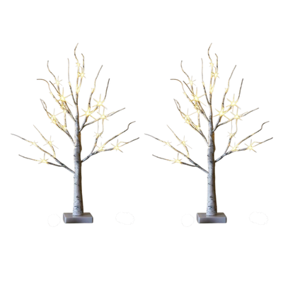 Albero di betulla finto con luci a stella per decorazione natalizia, idealmente per interni.