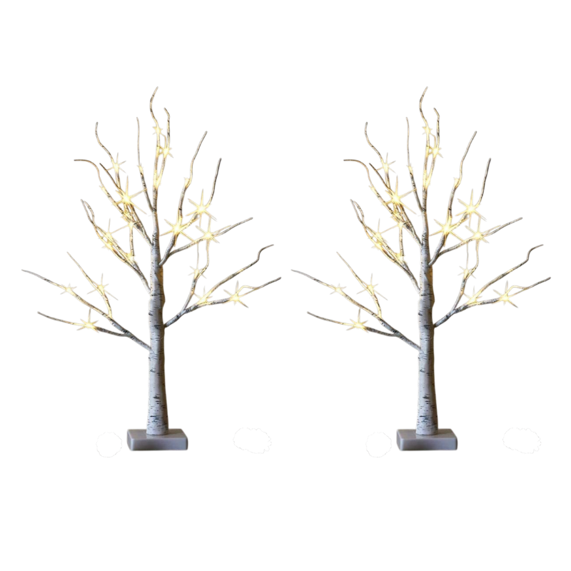 Albero di betulla finto con luci a stella per decorazione natalizia, idealmente per interni.
