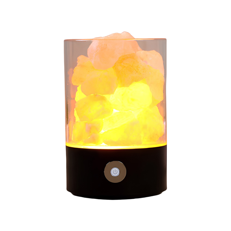 Lampada LED in cristallo di sale dell'Himalaya con base USB. Generatore ionico naturale che purifica l'aria assorbendo l'umidità.