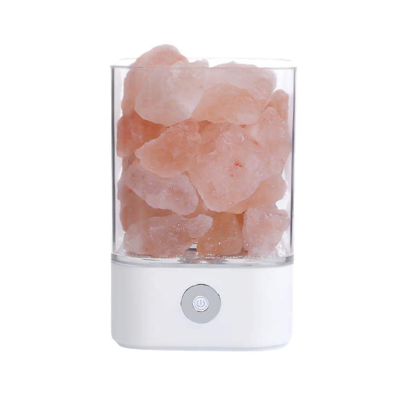 Lampada LED sale rosa Himalaya in cristallo USB, genera ioni negative per purificare l'aria e assorbire l'umidità.
