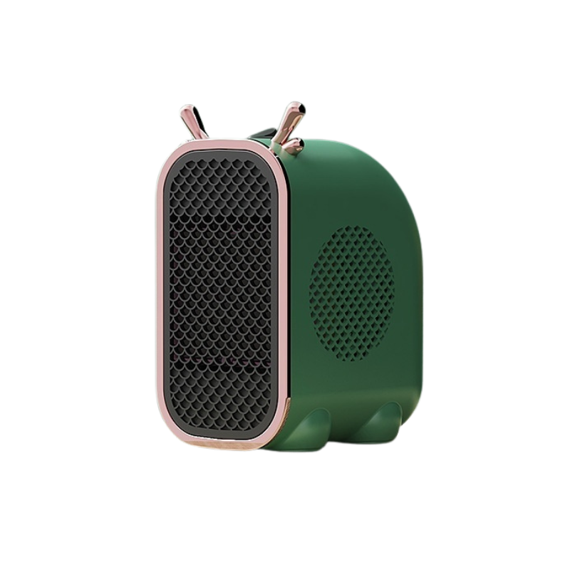 Mini termosifone domestico verde con griglia rosa, 800W.