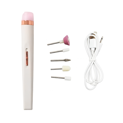 Set fresa elettrica wireless 5 in 1 con testine e cavo USB ricaricabile per manicure e pedicure portatile.