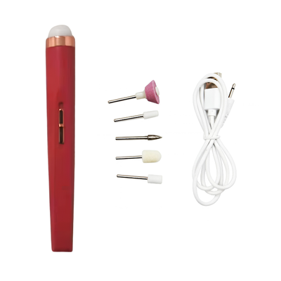 Set fresa elettrica elettrica wireless rosso con 5 testa intercambiabile e cavo USB ricarica per manicure e pedicure portatile.