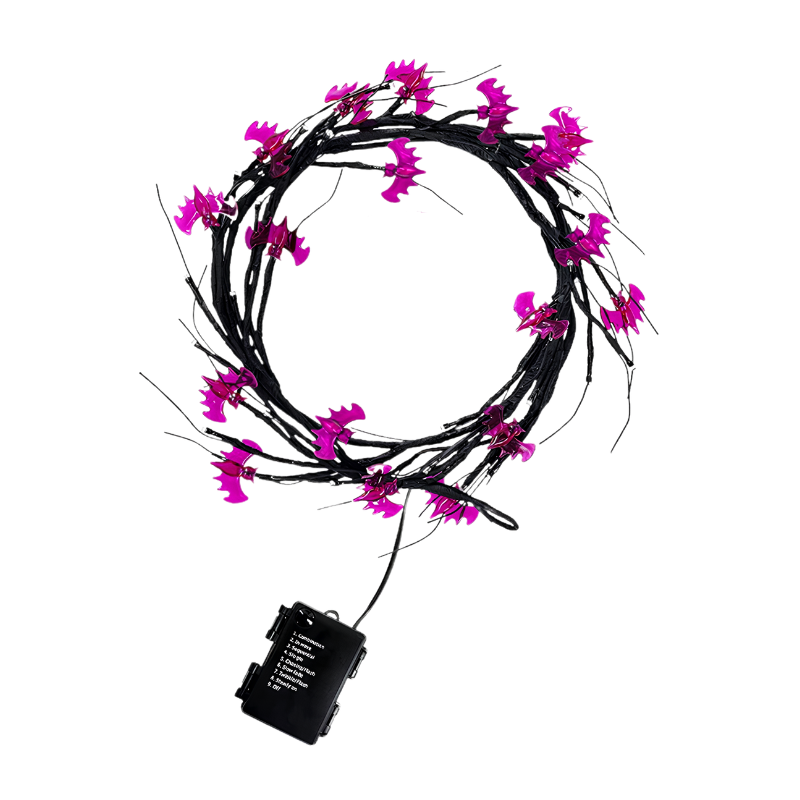 Ghirlanda LED Halloween con pipistrelli rosa su ramo nero, decorazione festiva per casa, 100LED.