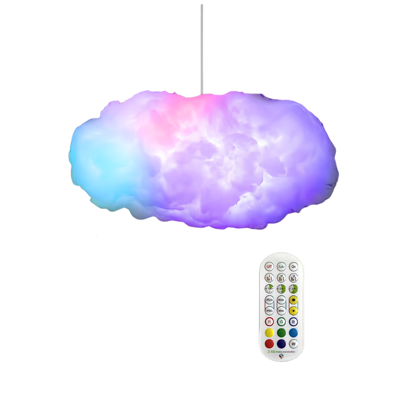 Lampada nuvola RGBIC con effetto fulmine, controllata via APP e telecomando 2.4G per sincronizzazione musicale e atmosfera ambient.