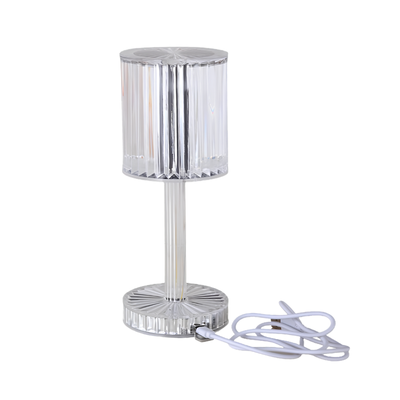 Lampada da tavola in cristallo con base e paralume taglio diamante, luce LED calda 3000K e cavo di alimentazione. Decorazione romantica.
