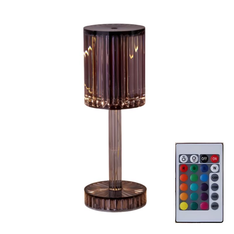Lampada da tavolo in cristallo ambrato con telecomando per luce LED calda, dimmerabile e decorativa per camera da letto o regalo romantico.