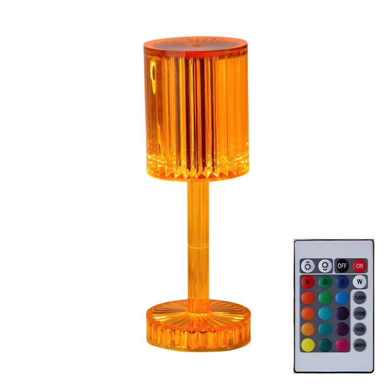 Lampada da tavolo in cristallo arancione con controllo touch e telecomando RGB, ideale come illuminazione romantica e regalo per la casa.