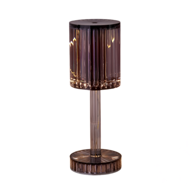 Lampada LED effetto cristallo touch dimmerabile 3 intensità, paralume trasparente con riflessi caldi 3000K.