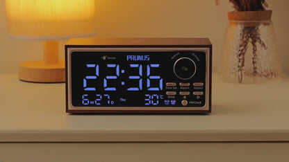 Retro Vintage Doppia Sveglia Radio Ricarica Wireless Display LED Orologio