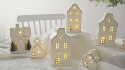 Decorazioni Natalizie Luci Decorative LED Casette Babbo Natale Albero Ceramica